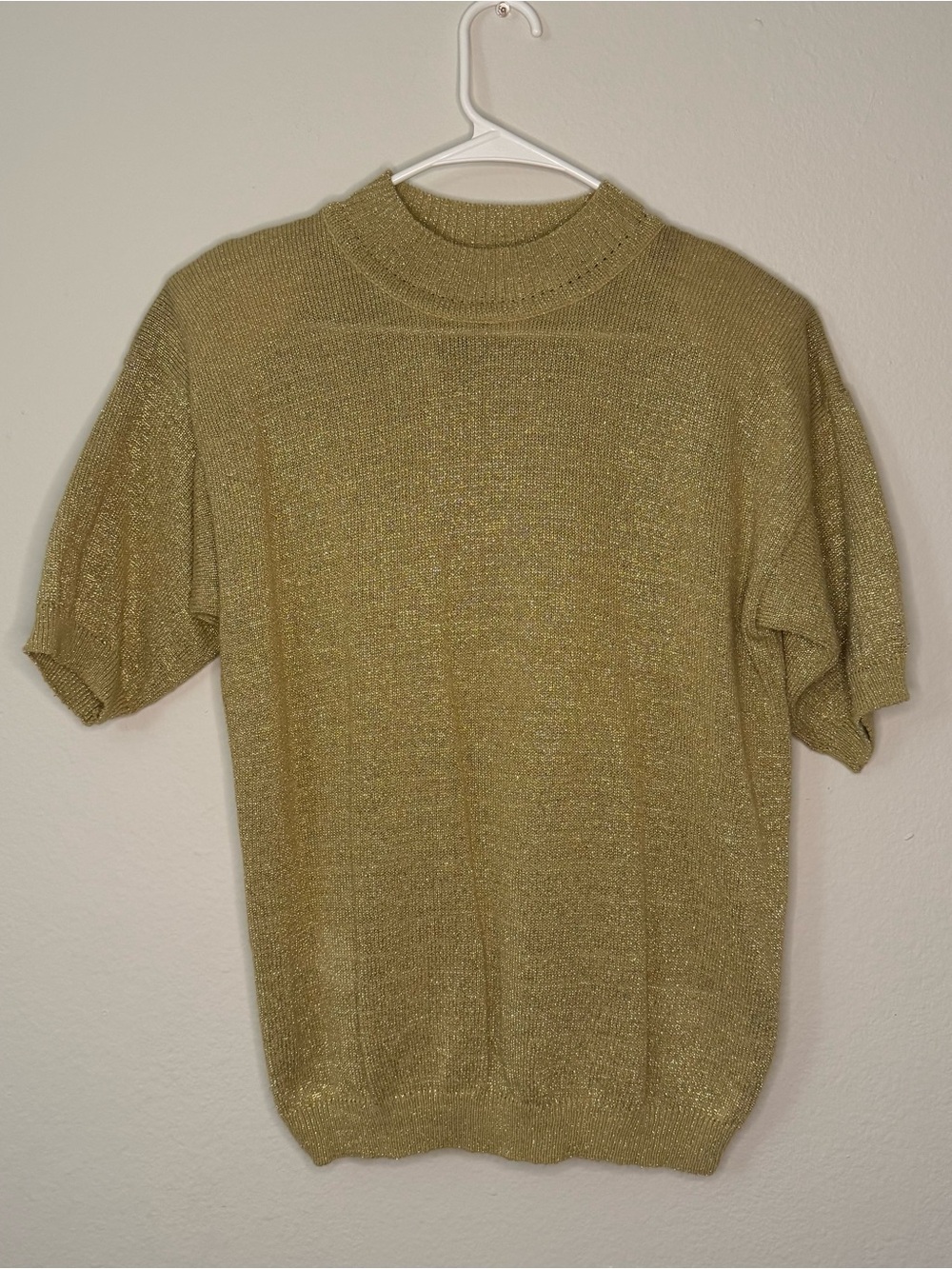 VTG Norton McNaughton Women's Metallic Gold Short-Sleeve Crewneck Sweater